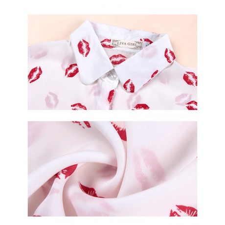 Women's Chiffon Long Sleeve Printed T Shirt Loose Lapel Button-down Tops Blouses(S-XL)