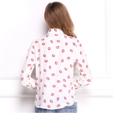 Women's Chiffon Long Sleeve Printed T Shirt Loose Lapel Button-down Tops Blouses(S-XL)