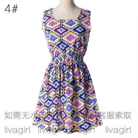 Women's Chiffon Sleeveless Floral Printed Dress Elastic High Waist Maxi Dress(S-XXL)