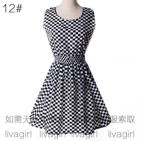 Women's Chiffon Sleeveless Floral Printed Dress Elastic High Waist Maxi Dress(S-XXL)