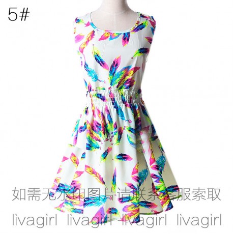 Women's Chiffon Sleeveless Floral Printed Dress Elastic High Waist Maxi Dress(S-XXL)