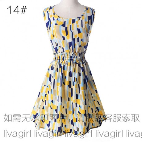 Women's Chiffon Sleeveless Floral Printed Dress Elastic High Waist Maxi Dress(S-XXL)