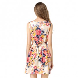 Women's Chiffon Sleeveless Floral Printed Dress Elastic High Waist Maxi Dress(S-XXL) 