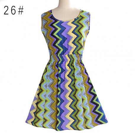 Women's Chiffon Sleeveless Floral Printed Dress Elastic High Waist Maxi Dress(S-XXL)