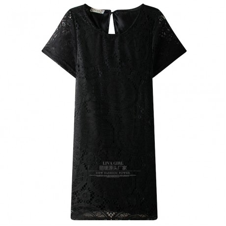 Women's Lace Short Sleeve Solid Dress Scoop Neck Ruffled Mini Dress(S-XXXL)