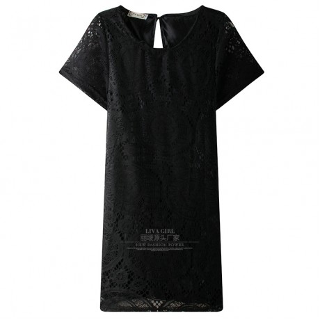 Women's Lace Short Sleeve Solid Dress Scoop Neck Ruffled Mini Dress(S-XXXL)