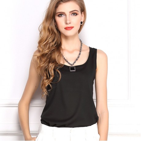 Women's Chiffon Sleeveless Solid T Shirt Loose Scoop Neck Vest Tops Blouses(S-XXXL)