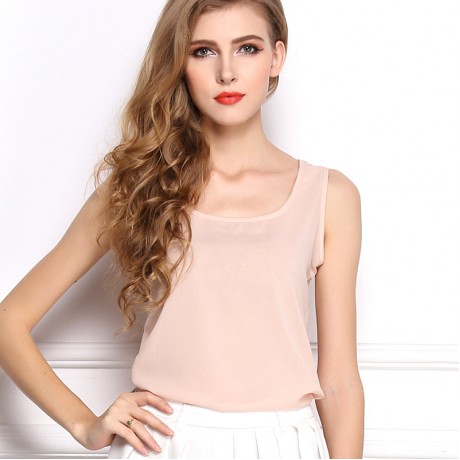 Women's Chiffon Sleeveless Solid T Shirt Loose Scoop Neck Vest Tops Blouses(S-XXXL)