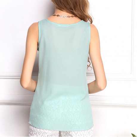 Women's Chiffon Sleeveless Solid T Shirt Loose Scoop Neck Vest Tops Blouses(S-XXXL)