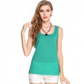 Women's Chiffon Sleeveless Solid T Shirt Loose Scoop Neck Vest Tops Blouses(S-XXXL)