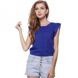 Women's Chiffon Ruffled Short Sleeve T Shirt Solid Loose Scoop Neck Tops Blouses(S-XL)