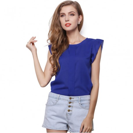 Women's Chiffon Ruffled Short Sleeve T Shirt Solid Loose Scoop Neck Tops Blouses(S-XL)