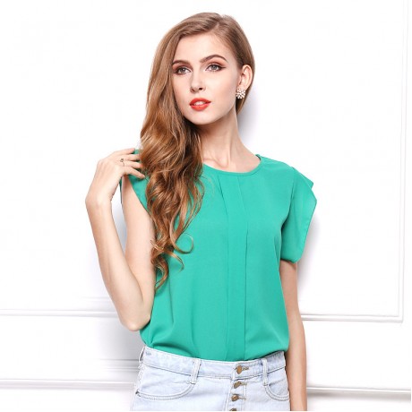 Women's Chiffon Ruffled Short Sleeve T Shirt Solid Loose Scoop Neck Tops Blouses(S-XL)