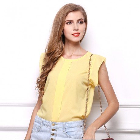 Women's Chiffon Ruffled Short Sleeve T Shirt Solid Loose Scoop Neck Tops Blouses(S-XL)