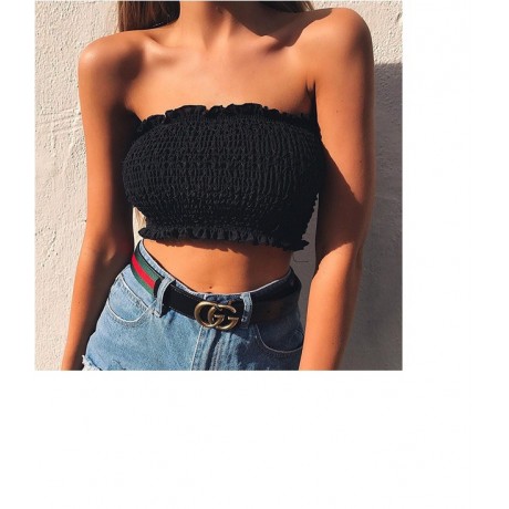 Women's Sexy Slim Check Vest T Shirt Off The Shoulder Chest Wrap Tops(Free Size)