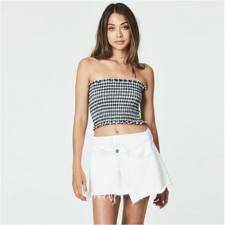 Women's Sexy Slim Check Vest T Shirt Off The Shoulder Chest Wrap Tops(Free Size)