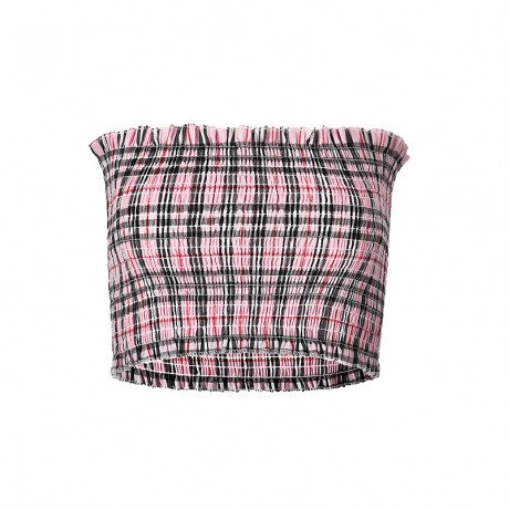 Women's Sexy Slim Check Vest T Shirt Off The Shoulder Chest Wrap Tops(Free Size)