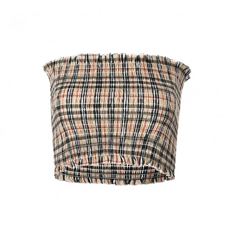 Women's Sexy Slim Check Vest T Shirt Off The Shoulder Chest Wrap Tops(Free Size)