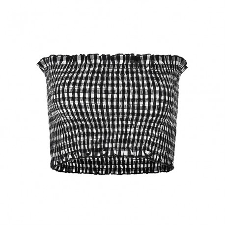 Women's Sexy Slim Check Vest T Shirt Off The Shoulder Chest Wrap Tops(Free Size)