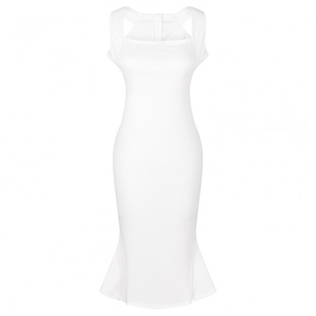 Women's Sexy Sleeveless Ruffled Mermaid Dress Zipper Pure Color Pencil Dress(S-XXXL)