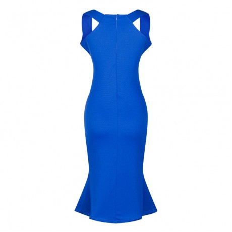 Women's Sexy Sleeveless Ruffled Mermaid Dress Zipper Pure Color Pencil Dress(S-XXXL)