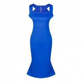 Women's Sexy Sleeveless Ruffled Mermaid Dress Zipper Pure Color Pencil Dress(S-XXXL) 
