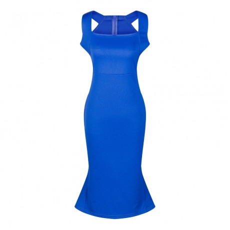 Women's Sexy Sleeveless Ruffled Mermaid Dress Zipper Pure Color Pencil Dress(S-XXXL)