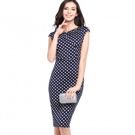 Women's Slim Short Sleeve Floral Dress Scoop Neck High Waist Pencil Dress(S-XXL)