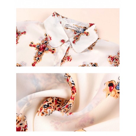 Women's Casual Chiffon Long Sleeve Printed T Shirt Lapel Button-down Tops Blouses(S-XL)