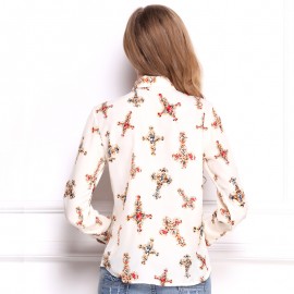 Women's Casual Chiffon Long Sleeve Printed T Shirt Lapel Button-down Tops Blouses(S-XL) 