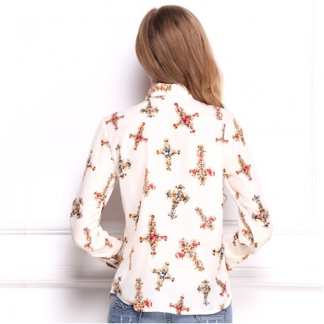 Women's Casual Chiffon Long Sleeve Printed T Shirt Lapel Button-down Tops Blouses(S-XL)