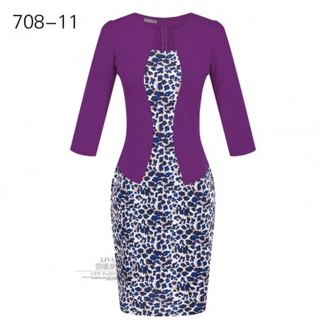 Women's Slim Three Quarter Sleeve Dress False Two Pieces High Waist Pencil Dress With Belt(S-XXXL)