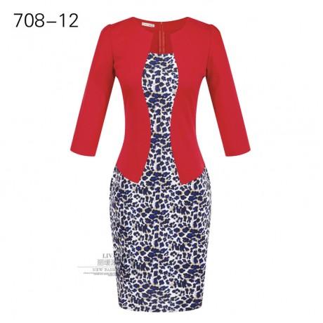 Women's Slim Three Quarter Sleeve Dress False Two Pieces High Waist Pencil Dress With Belt(S-XXXL)