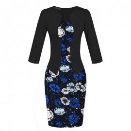 Women's Slim Three Quarter Sleeve Dress False Two Pieces High Waist Pencil Dress With Belt(S-XXXL) 