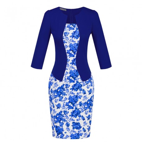 Women's Slim Three Quarter Sleeve Dress False Two Pieces High Waist Pencil Dress With Belt(S-XXXL)