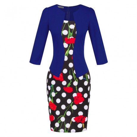 Women's Slim Three Quarter Sleeve Dress False Two Pieces High Waist Pencil Dress With Belt(S-XXXL)