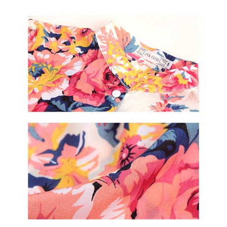Women's Sexy Chiffon Long Sleeve T Shirt Floral Stand Collar Button-down Tops Blouses(S-XL)