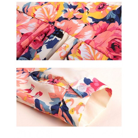 Women's Sexy Chiffon Long Sleeve T Shirt Floral Stand Collar Button-down Tops Blouses(S-XL)
