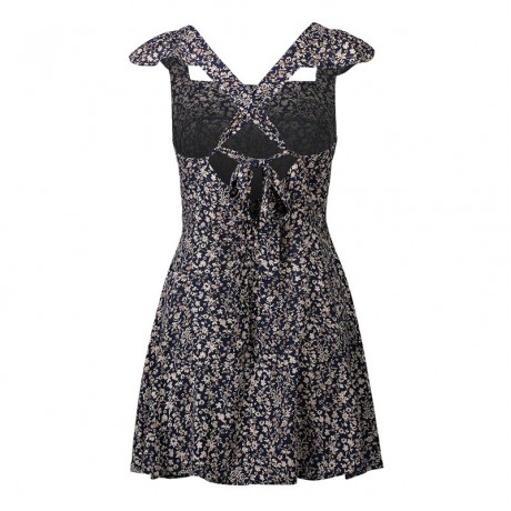 Women's Casual Sleeveless Floral Dress Square Collar Backless A-Line Mini Dress(S-XXL)