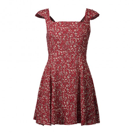 Women's Casual Sleeveless Floral Dress Square Collar Backless A-Line Mini Dress(S-XXL)