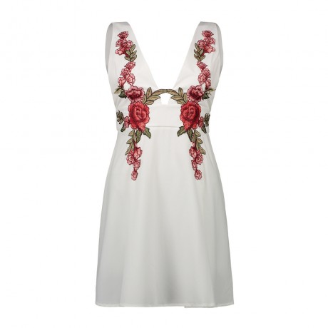 Women's Sexy Sleeveless Deep V Neck Floral Dress Casual A-Line Mini Dress(L-XXL)