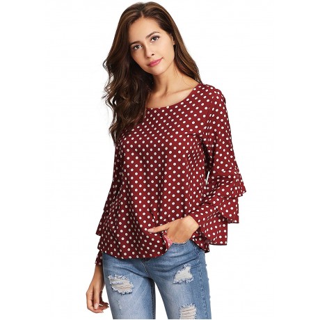 Women's Round Neck Ruffle Long Sleeve Blouse