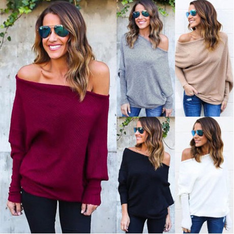 Women's Casual Loose Knit Bat Sleeve Blouse Knitted Sweater Pullover Tops(S-XXXL)