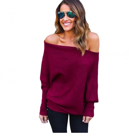 Women's Casual Loose Knit Bat Sleeve Blouse Knitted Sweater Pullover Tops(S-XXXL)