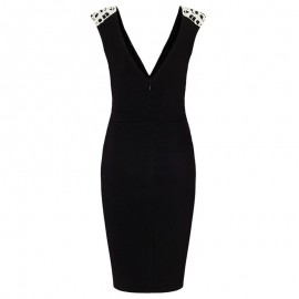Women's Sexy Deep V Neck Mini Hips-Wrapped Bodycon Pencil Dress Black 