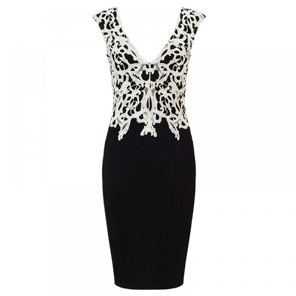 Women's Sexy Deep V Neck Mini Hips-Wrapped Bodycon Pencil Dress Black