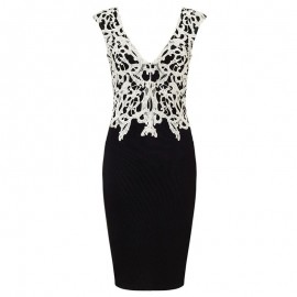 Women's Sexy Deep V Neck Mini Hips-Wrapped Bodycon Pencil Dress Black 