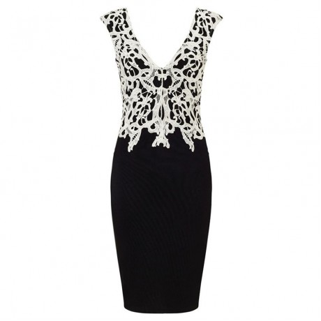 Women's Sexy Deep V Neck Mini Hips-Wrapped Bodycon Pencil Dress Black