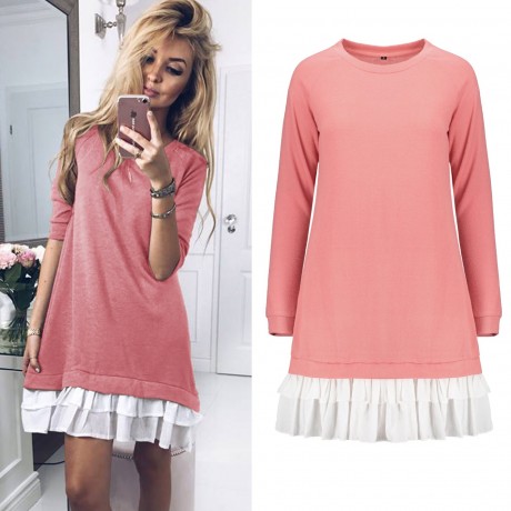 Women's Long Sleeve Casual Loose Stretchy Swing T-Shirt Dress