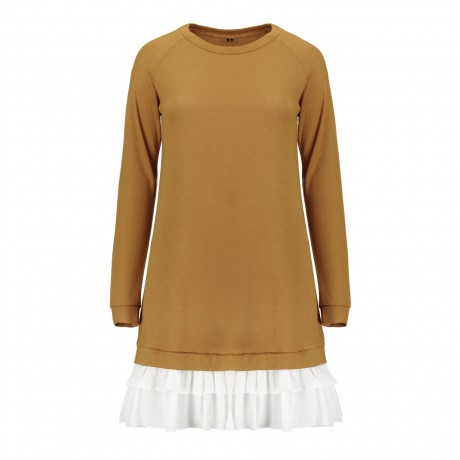 Women's Long Sleeve Casual Loose Stretchy Swing T-Shirt Dress